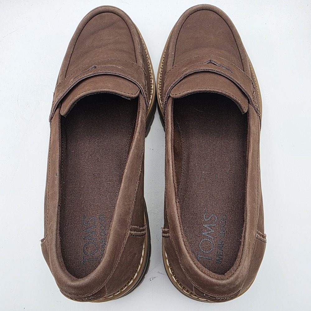 TOMS Cara Platform Chunky Lugged CloudSole Insoles Brown Leather Loafers SZ 8 - Picture 5 of 10